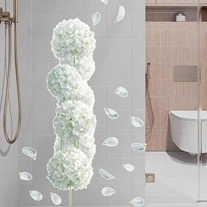 White hydrangea wall stickers set with petals for modern bathroom wall decoration