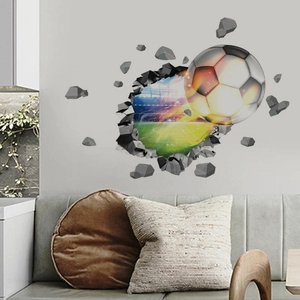Sticker mural 3D football brisant le mur avec vue stade pour décor de salon moderne