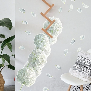 Elegant white hydrangea wall stickers with falling petals for modern home wall decoration