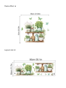 Layout and paste dimensions for watercolor potted plants and lavender wall stickers