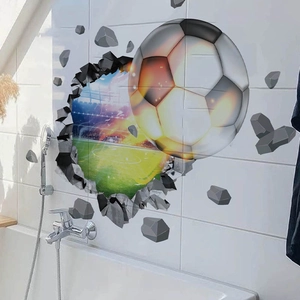 Sticker mural foot 3D effet mur brisé avec vue sur stade pour décoration intérieure