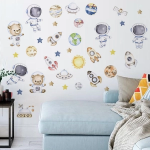 Stickers Muraux Thème Espace Astronaute Imperméable PVC Amovible DIY Planètes Fusée Décoration Chambre d'Enfant Maison