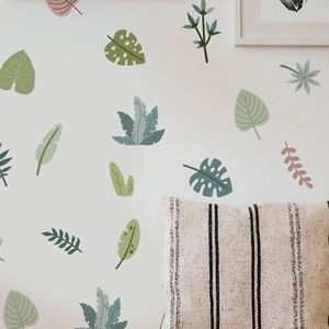Morandi green leaf wall stickers, monstera and palm patterns for Nordic home decor