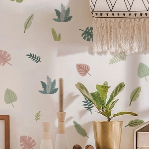 Tropical green leaf wall stickers for bedroom decor with monstera and palm leaf motifs