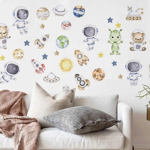 Stickers muraux astronaute de l'espace avec fusées et planètes pour le salon
