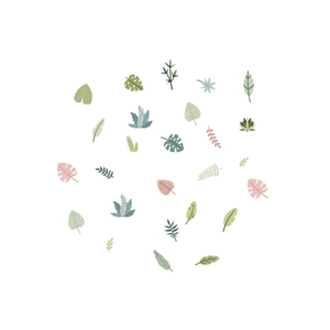 Modern tropical leaves wall sticker set with Monstera and palm in soft Morandi tones