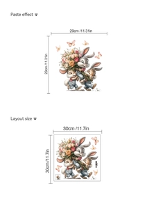Detail showing Easter bunny flower wall sticker layout and 29x29cm pasting effect size