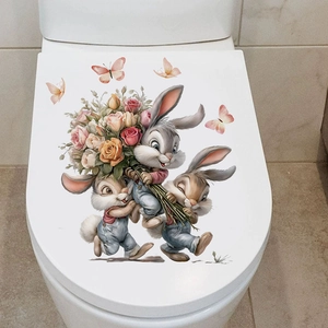 Easter rabbit wall stickers with flowers and butterflies for bedroom and living room decor
