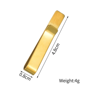 Polished gold stainless steel tie clip for men measuring 4.8cm long on white background