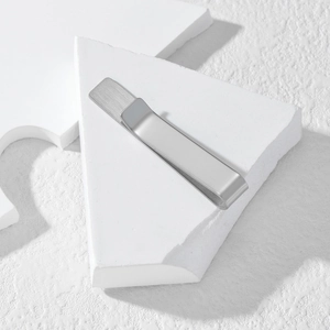 Minimalist silver tie clip for men made of brushed 304 stainless steel with a sleek design
