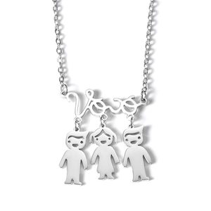 Detail of silver Vovó necklace with three personalized boy and girl charms for grandma