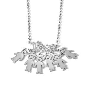 Custom silver stainless steel Love necklace with six boy and girl child charms