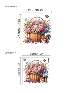 Easter flower basket wall sticker dimensions and layout size for home decoration