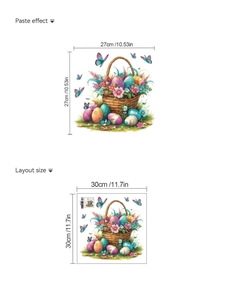 Detalle del tamaño del diseño y el efecto final del adhesivo decorativo de Pascua