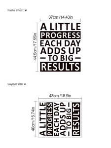 Detail showing dimensions of A Little Progress Each Day wall sticker in black PVC