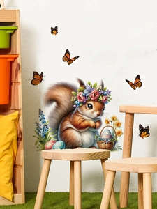 Detalle de adhesivo de pared de Pascua con ardilla y huevos para habitación infantil