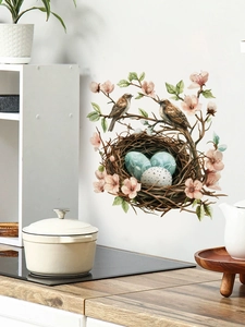 Easter floral bird nest PVC wall sticker detail in a cozy kitchen setting