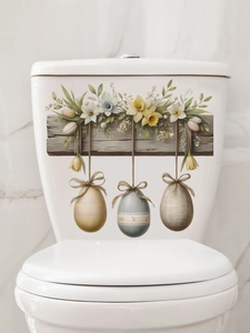 Detail of Easter floral wall decal with colorful eggs and tulips on a white background