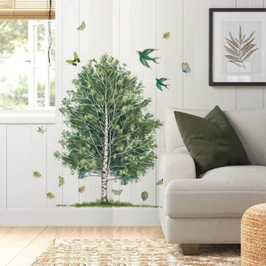 Großer Grüner Baum Wandaufkleber Abnehmbar PVC Birke Vögel Schmetterlinge Wandbild Kunst Aufkleber Für Wohnzimmer Schlafzimmer