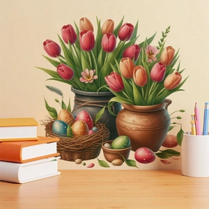 Ostern Tulpe Blume Wandtattoo PVC Wasserdicht Selbstklebend Ostereier Aufkleber Für Wohnzimmer Schlafzimmer Badezimmer Deko