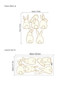 Detailed view of Easter bunny wall decals showing sticker layout and 30x60cm dimensions