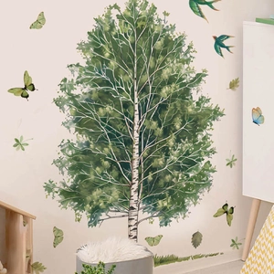 Wandtattoo Baum im Aquarellstil mit Vögeln für Wohnzimmer und Schlafzimmer Deko