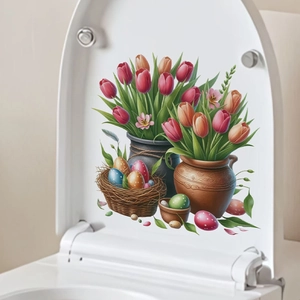 Oster-Tulpenblumen-Aufkleber für Toilettendeckel mit bunten Eiern und Frühlingsmotiven