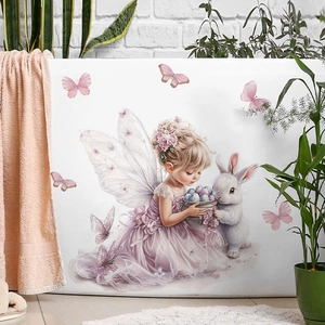 Easter Fairy Girl Rabbit Butterfly Wall Stickers Waterproof PVC Self-Adhesive Watercolor Decals For Kids Nursery Home Decor