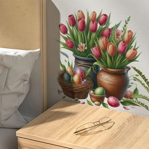 Oster-Tulpen-Wandaufkleber mit bunten Eiern für Schlafzimmer Wohndekoration