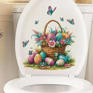 Pegatina de PVC para pared con cesta de huevos de Pascua y mariposas decorativas