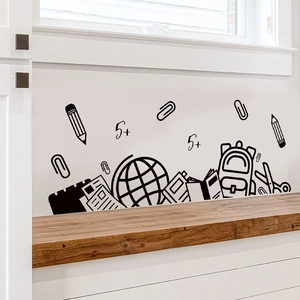 Educational School Supplies Wall Sticker Black Line Art PVC Removable Self Adhesive Decal For Classroom Study Room Home Decor