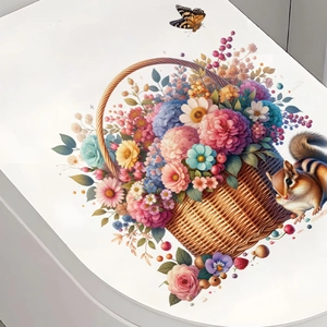 Easter flower basket wall sticker with colorful flowers and squirrel for home decoration