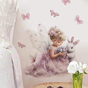 Watercolor fairy and rabbit wall stickers for children's room bedroom decor