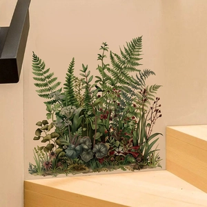Stickers muraux autocollants feuilles tropicales vertes et fleurs pour décor de salon