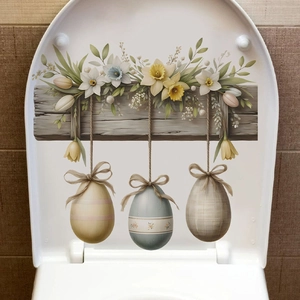 Easter wall sticker with yellow daffodils, hanging eggs, and vintage wood patterns