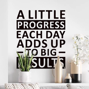 Motivational black vinyl wall decal with text A Little Progress Each Day Adds Up To Big Results