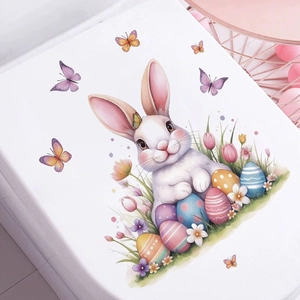 Easter Rabbit Egg Butterfly Wall Sticker Cartoon Watercolor Style PVC Self Adhesive Removable Decal For Home Bathroom Decor