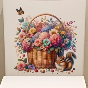 Easter flower basket wall sticker with cute squirrel and butterfly floral PVC decor
