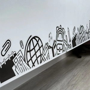 Black line study elements wall decals with globe and stationery for bedroom decor