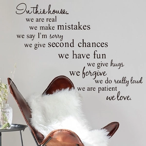 Minimalist black PVC wall decal with family quotes for bedroom and living room decor