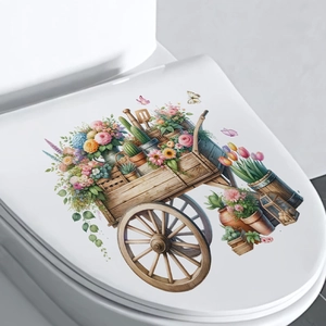 Floral garden cart wall sticker with sunflowers and butterflies for home decoration