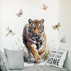 Realistic tiger wall sticker set with butterflies for living room wall decoration