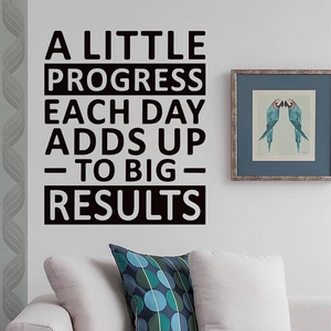 Minimalist black PVC wall sticker with motivational quote A Little Progress Each Day