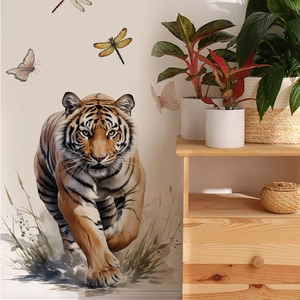 Self-adhesive realistic tiger wall stickers with butterflies for living room home decor