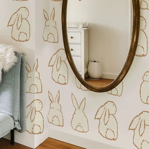 Cute bunny wall stickers in warm brown tones for minimalist nursery and bedroom decoration