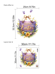Detailed layout size and paste effect for Happy Easter butterfly PVC door stickers