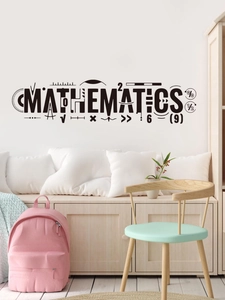 Detail of creative black mathematics wall sticker with geometric symbols on white wall