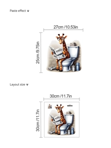 Détails du sticker girafe lisant un journal montrant la taille et l'effet après pose