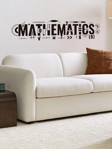 Close-up of black Mathematics wall decal featuring creative rulers and math symbols