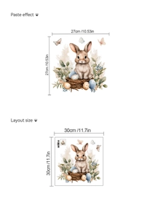 Detail of Easter bunny wall sticker layout size and paste effect with dimensions